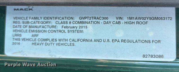 image for item FG1017 2016 Mack CXU613 semi truck