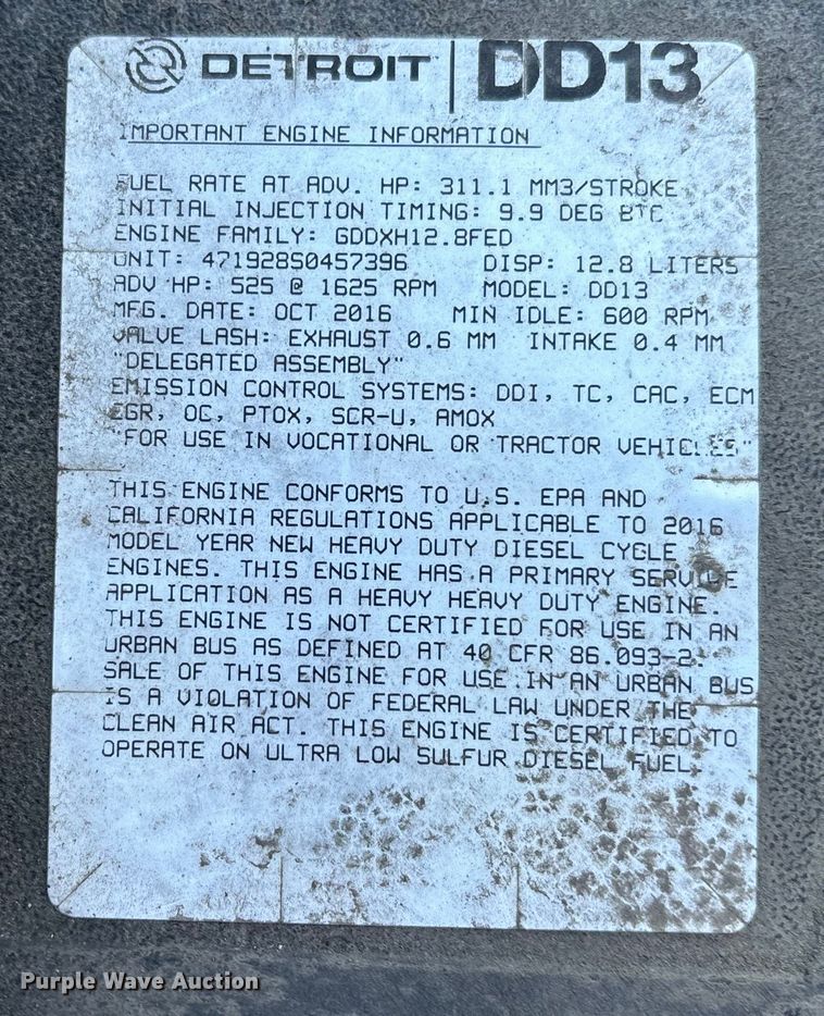 image for item FG1018 2017 Freightliner Cascadia 125 semi truck