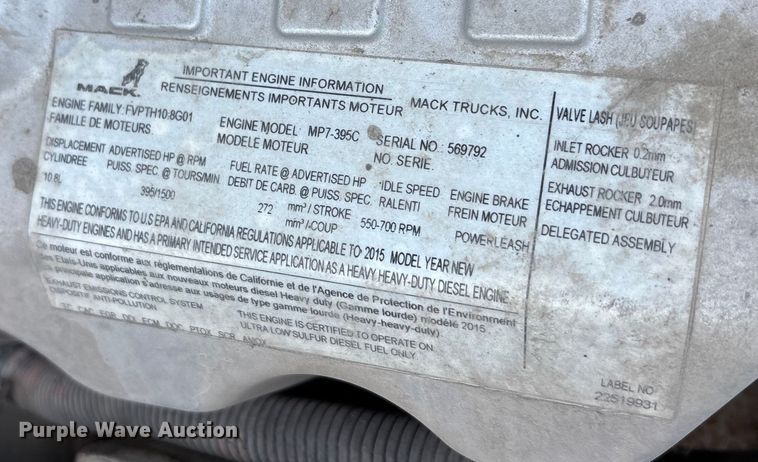 image for item FG1019 2016 Mack CXU613 semi truck