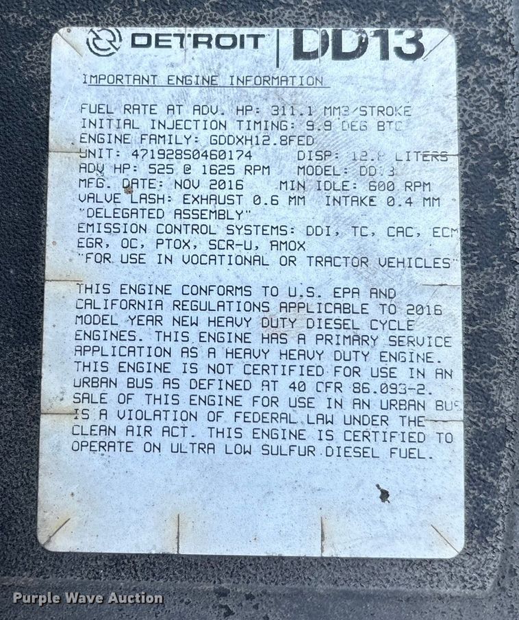 image for item FG1020 2017 Freightliner Cascadia 125 semi truck