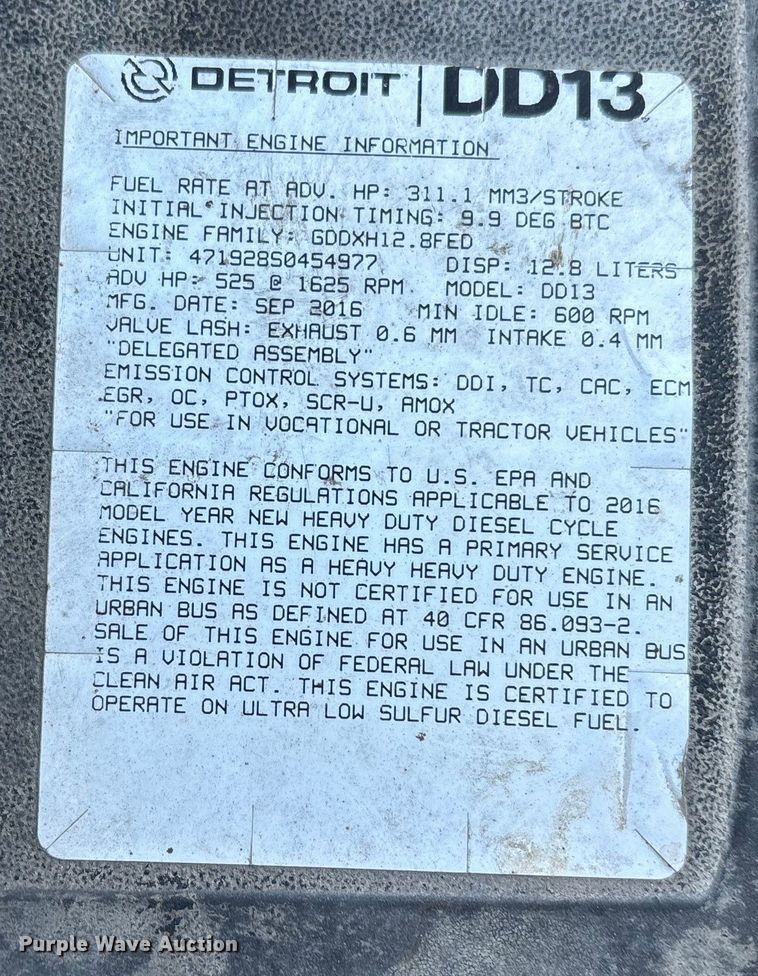 image for item FG1022 2017 Freightliner Cascadia 125 semi truck