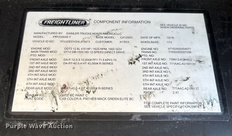 image for item FG1022 2017 Freightliner Cascadia 125 semi truck