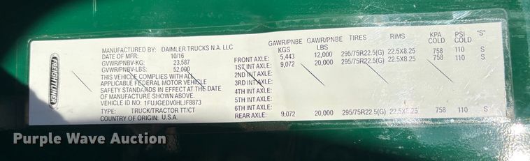 image for item FG1022 2017 Freightliner Cascadia 125 semi truck