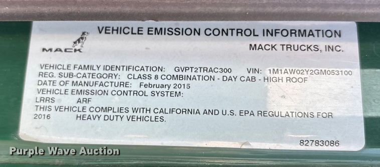 image for item FG1026 2016 Mack CXU semi truck