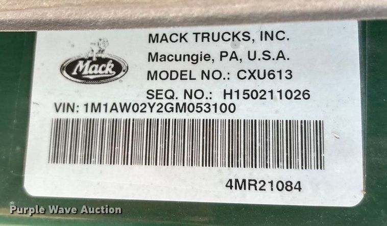 image for item FG1026 2016 Mack CXU semi truck