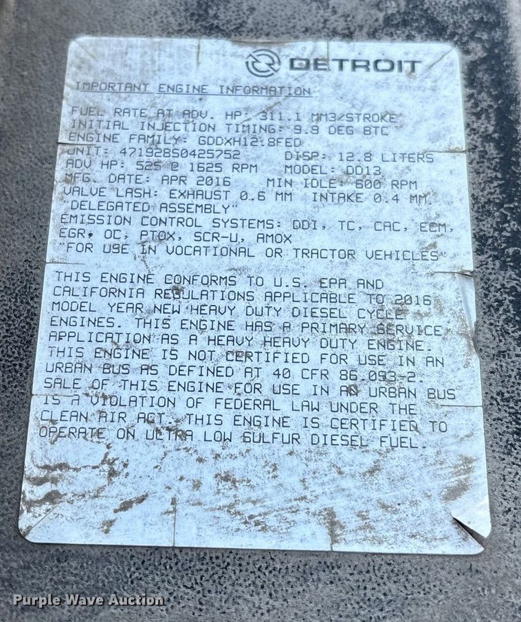 image for item FG1027 2017 Freightliner Cascadia 125 semi truck