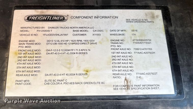 image for item FG1027 2017 Freightliner Cascadia 125 semi truck