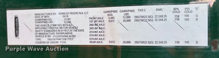 image for item FG1027 2017 Freightliner Cascadia 125 semi truck