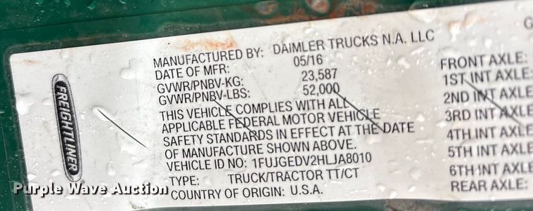 image for item FG1032 2017 Freightliner Cascadia 125 semi truck