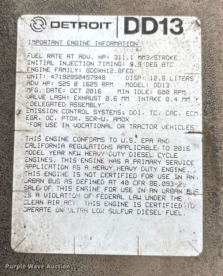 image for item FG1033 2017 Freightliner Cascadia 125 semi truck