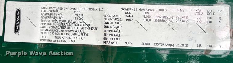 image for item FG1033 2017 Freightliner Cascadia 125 semi truck