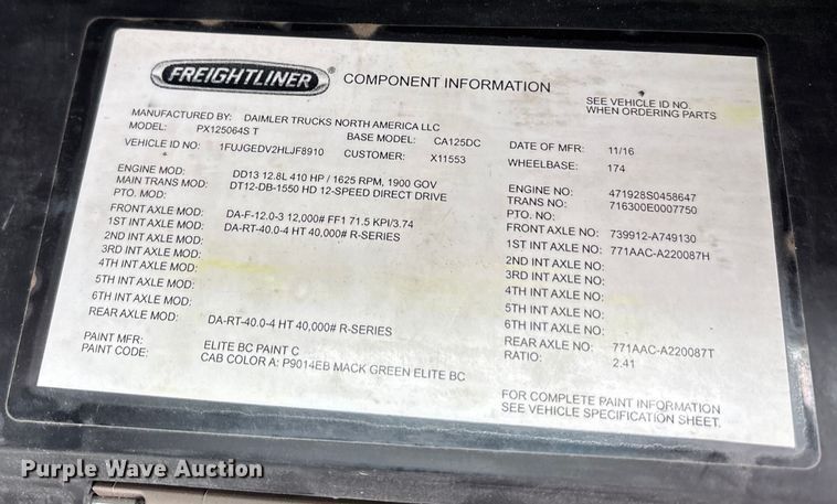 image for item FG1034 2017 Freightliner Cascadia 125 semi truck
