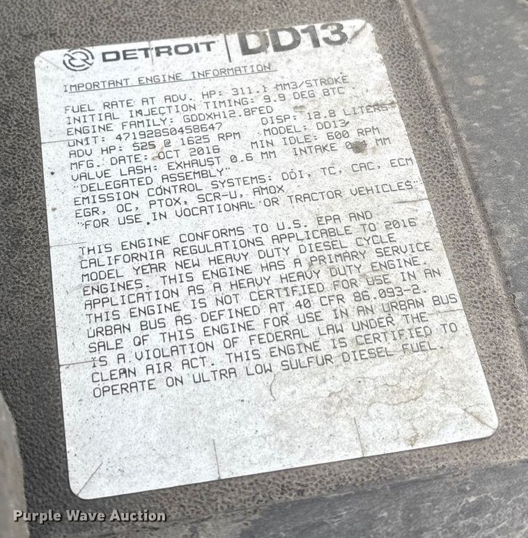 image for item FG1034 2017 Freightliner Cascadia 125 semi truck