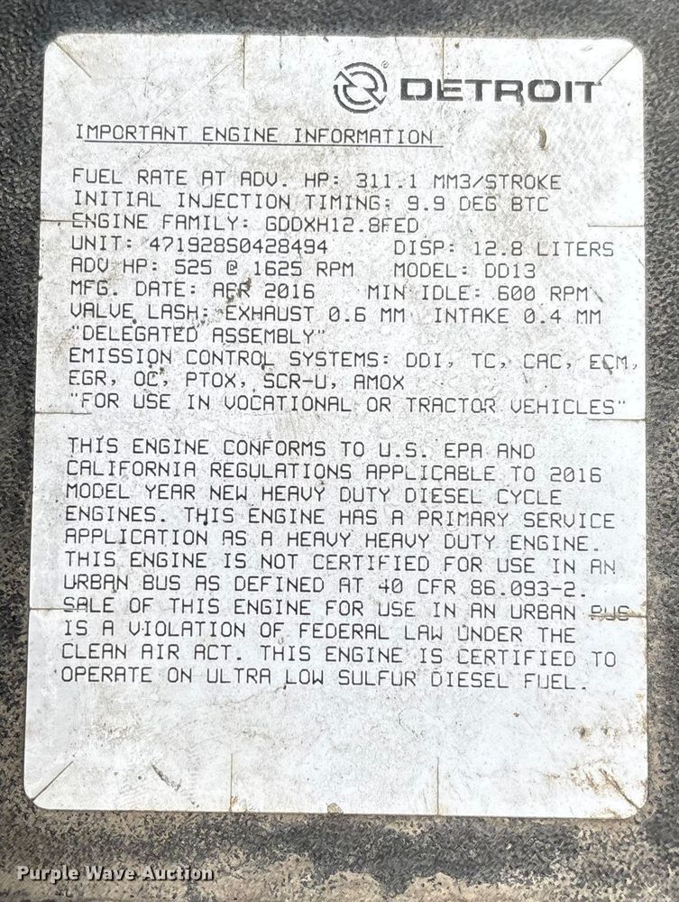 image for item FG1035 2017 Freightliner Cascadia 125 semi truck