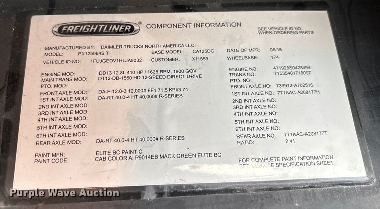 image for item FG1035 2017 Freightliner Cascadia 125 semi truck