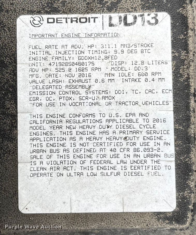 image for item FG1037 2017 Freightliner Cascadia 125 semi truck