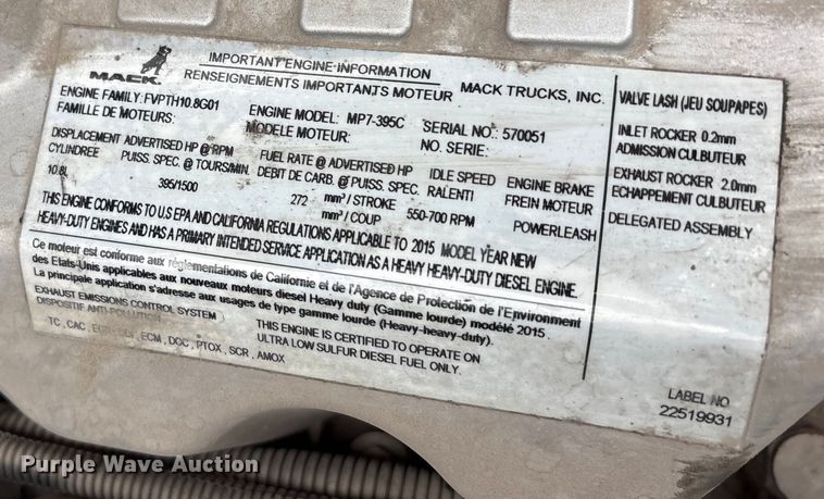 image for item FG1039 2016 Mack CXU613 semi truck