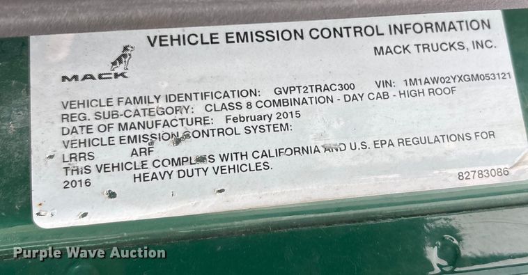 image for item FG1039 2016 Mack CXU613 semi truck