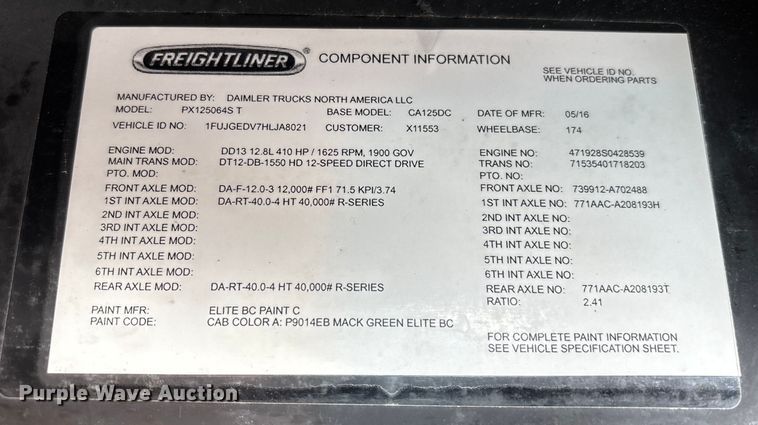 image for item FG1040 2017 Freightliner Cascadia 125 semi truck