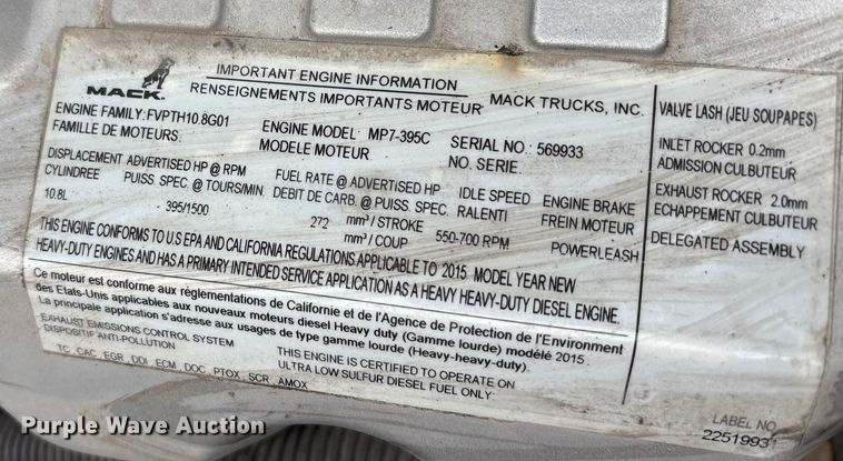 image for item FG1041 2016 Mack CXU613 semi truck