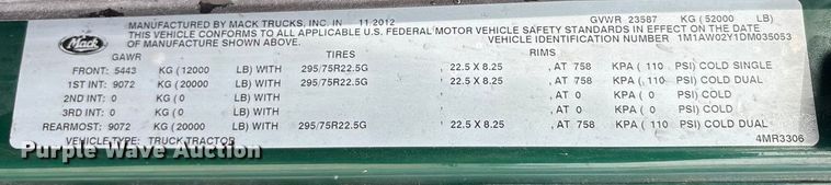 image for item FG1043 2013 Mack CXU613 semi truck