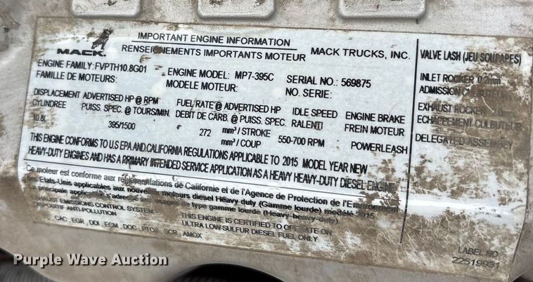 image for item FG1044 2016 Mack CXU613 semi truck