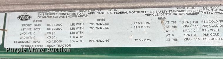 image for item FG1044 2016 Mack CXU613 semi truck