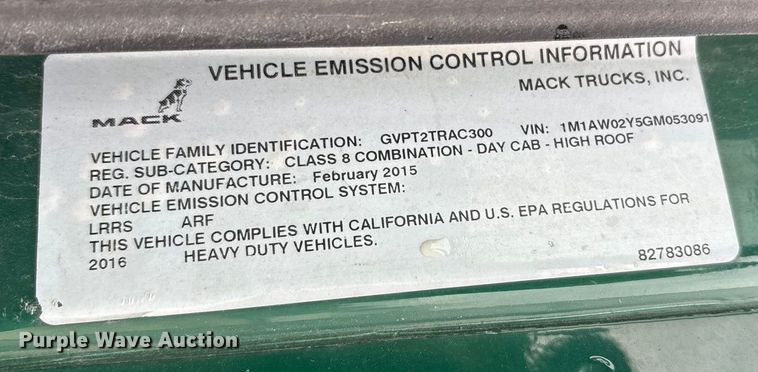 image for item FG1044 2016 Mack CXU613 semi truck