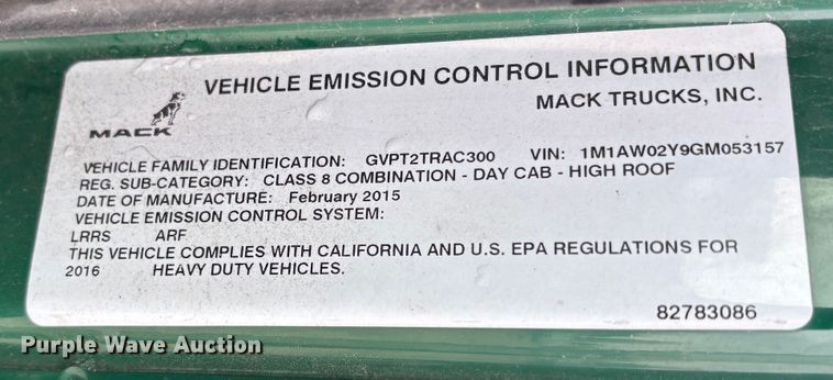 image for item FG1045 2016 Mack CXU613 semi truck