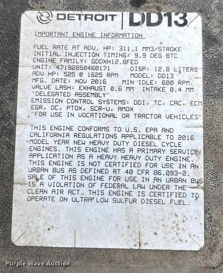 image for item FG1046 2017 Freightliner Cascadia 125 semi truck