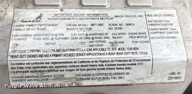 image for item FG1047 2016 Mack CXU613 semi truck