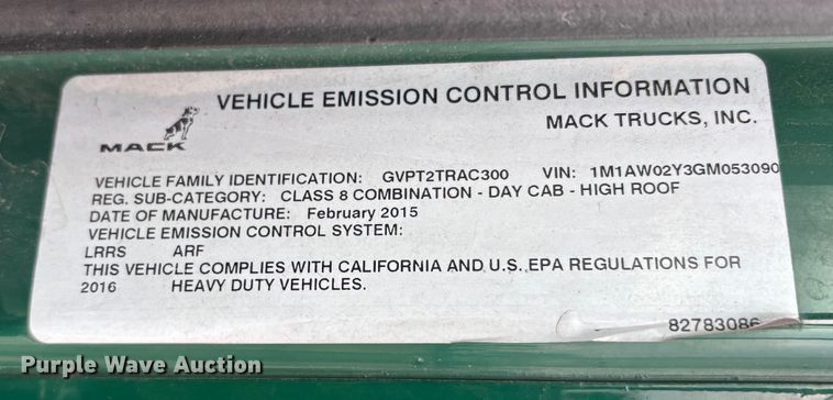 image for item FG1047 2016 Mack CXU613 semi truck