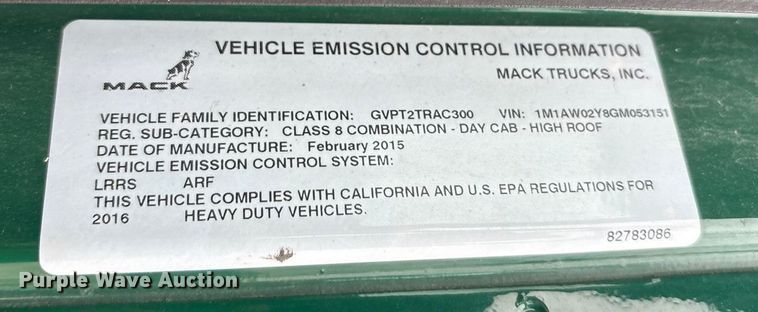 image for item FG1049 2016 Mack CXU613 semi truck