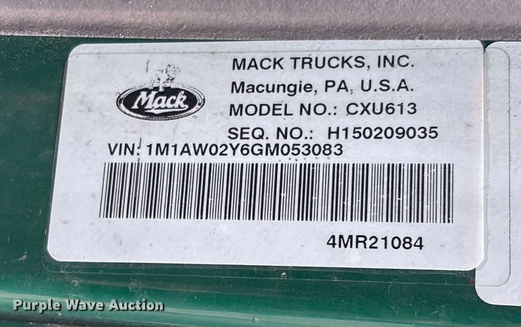 image for item FG1050 2016 Mack CXU613 semi truck