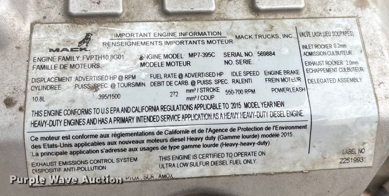 image for item FG1051 2016 Mack CXU613 semi truck