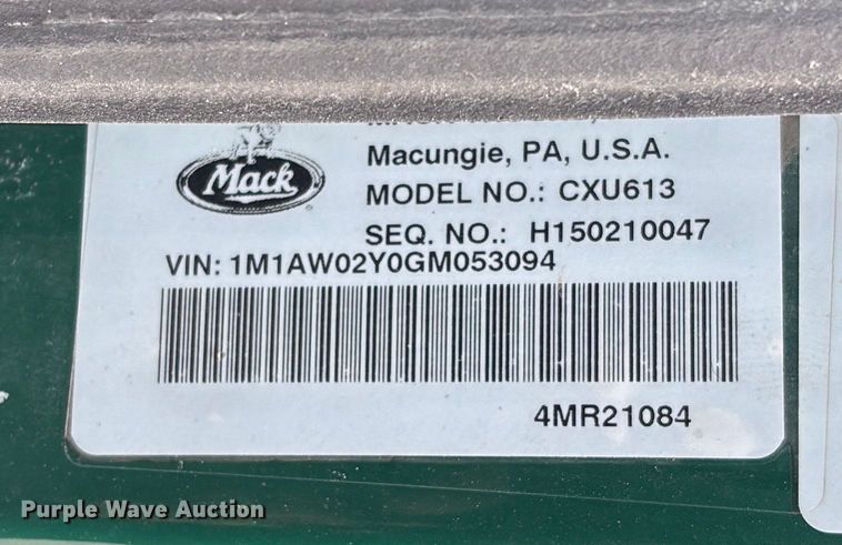 image for item FG1051 2016 Mack CXU613 semi truck