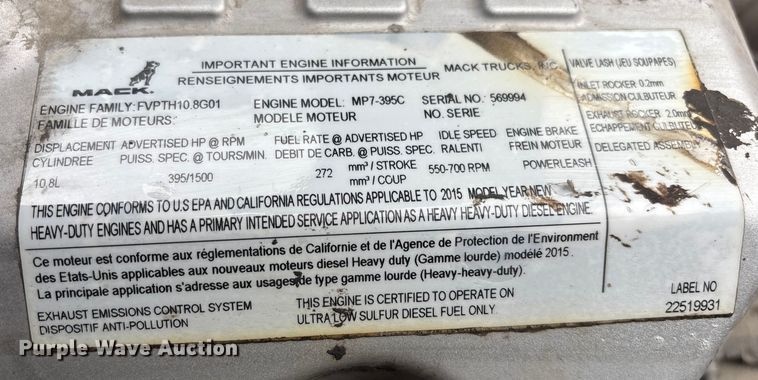 image for item FG1053 2016 Mack CXU613 semi truck