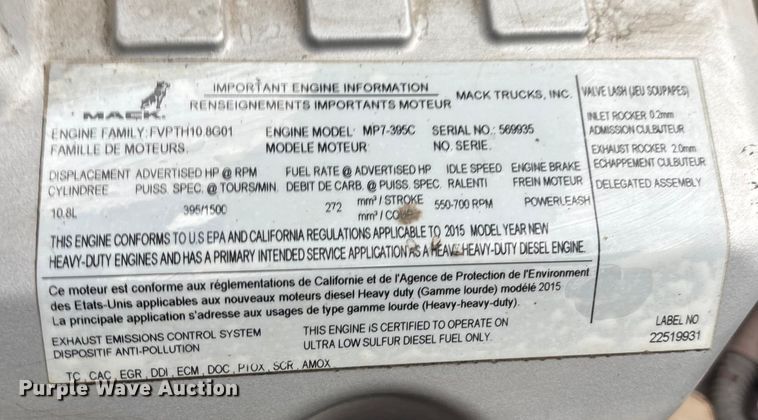 image for item FG1055 2016 Mack CXU613 semi truck