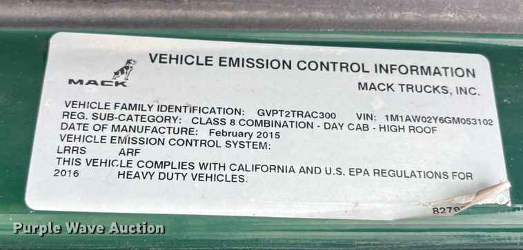 image for item FG1055 2016 Mack CXU613 semi truck