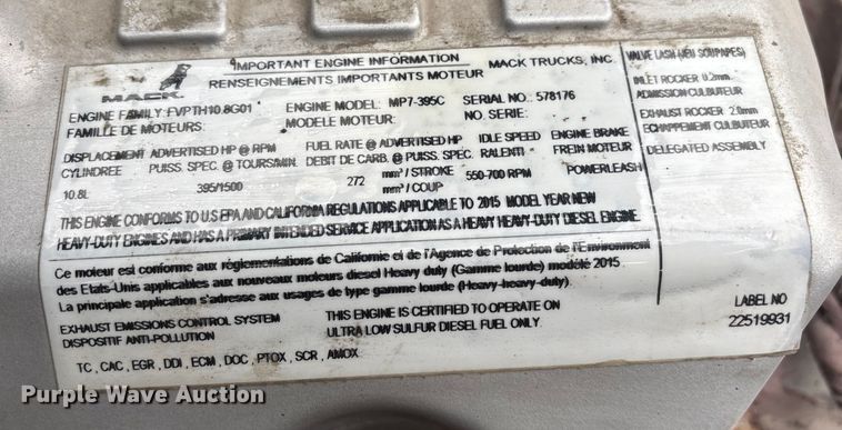 image for item FG1057 2016 Mack CXU613 semi truck