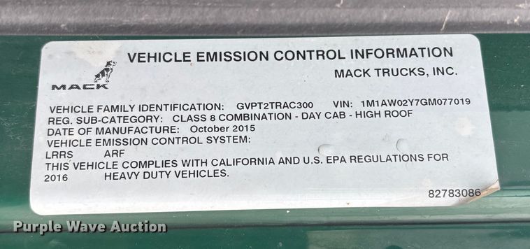 image for item FG1057 2016 Mack CXU613 semi truck