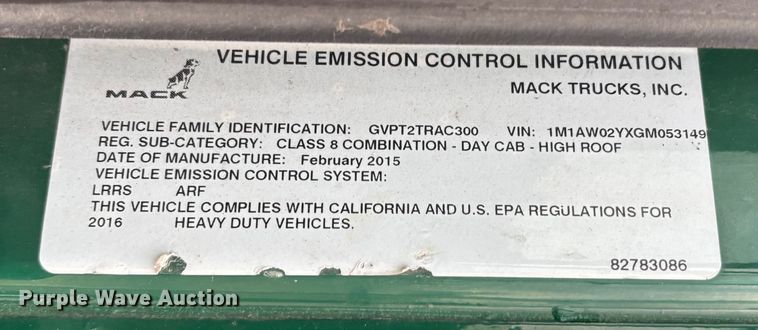 image for item FG1058 2016 Mack CXU613 semi truck