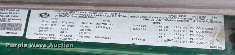 image for item FG1058 2016 Mack CXU613 semi truck