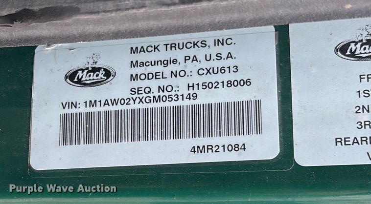 image for item FG1058 2016 Mack CXU613 semi truck