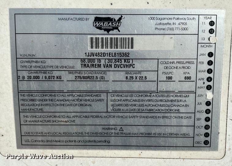 image for item FG1060 2014 Wabash Duraplate dry van trailer