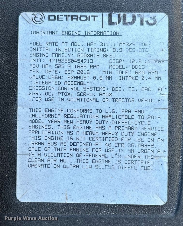 image for item FG1067 2017 Freightliner Cascadia 125 semi truck