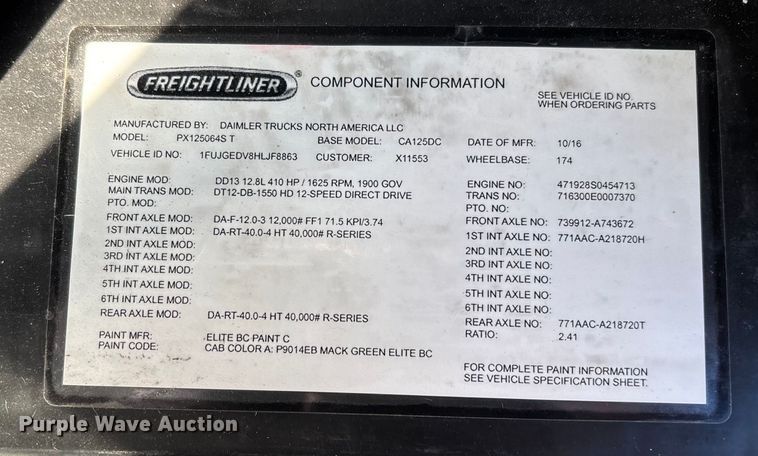 image for item FG1067 2017 Freightliner Cascadia 125 semi truck