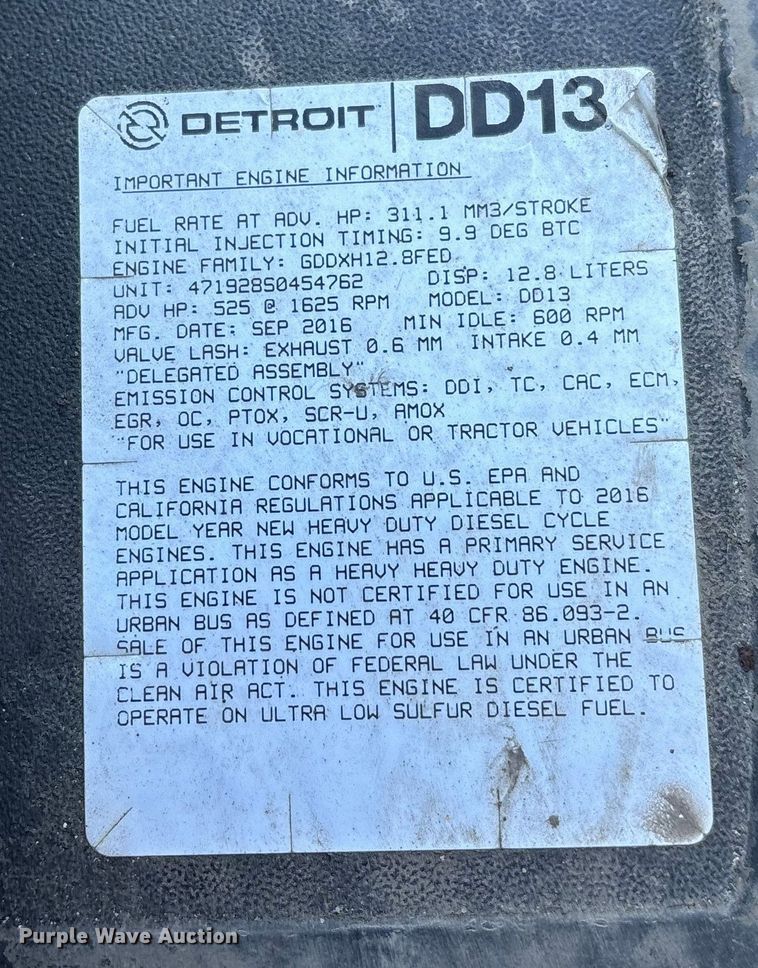 image for item FG1073 2017 Freightliner Cascadia 125 semi truck