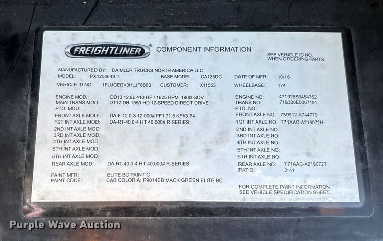 image for item FG1073 2017 Freightliner Cascadia 125 semi truck