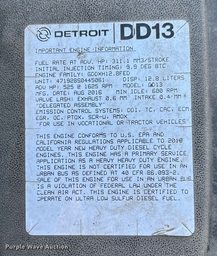 image for item FG1078 2017 Freightliner Cascadia 125 semi truck